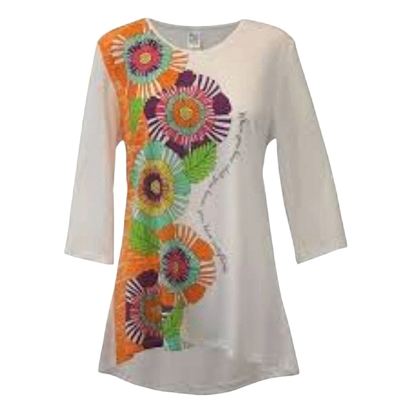 Floral Pattern Womens 3/4 Sleeve Top By Mccc Sportswear Size Large Multicolored - Picture 1 of 7